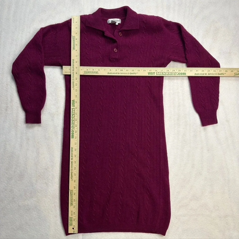 Vintage Outlander Studio Lambswool Angora Cable Knit Polo‎ Sweater Dress Pink M